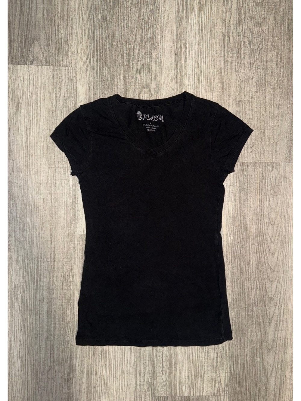Splash Women's Black V-Neck Cotton Spandex T-Shirt Medium